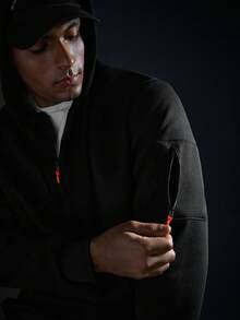 Driftmere Men's Casual Fashionable Half-Zip Hooded Sweatshirt With Thermal Lining, Minimalist Outdoor Pullover, Autumn/Winter, Long Sleeve Top - Black - View 7