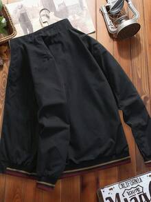 Manfinity Homme Men's Casual Versatile Daily Outdoor Windbreaker Long Sleeve Jacket, Autumn - Black - View 2