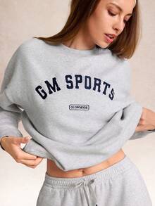 GLOWMODE Everyday Fleece Cozy Motion Ultra-Soft Warm Loose Fit Crew Neck Graphic Pullover Sweatshirt Daily Casual Outdoors Gym Studio Winter Wear - Grey - View 4