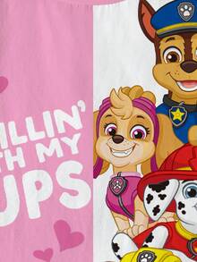 SHEIN | PAW Patrol 女童夏季休闲撞色字母和狗狗印花圆领短袖T恤 - 白色 - 查看 3
