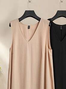 SHEIN CURVE+ Đầm nữ cỡ US22, thích hợp cho lễ hội âm nhạc, kỳ nghỉ biển, phong cách bohemian, màu trơn, tối giản, không tay, size 8XL. - Nhiều màu - Xem 6