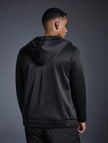 Driftmere Men's Casual Gradient Polka Dot Print Kangaroo Pocket Zip-Up Hoodie, Long Sleeve Top - Black - View 2