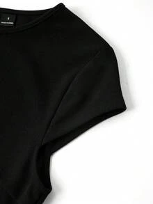 Ellevyn Women's Round Neck Hooded Short Sleeve Knit Dress, Stretchy Fitted Bodycon With Metal Zipper PU Splice Slit, Elegant For Daily Wear, Commute, Office, Spring/Summer Elegant Dresses For Women Summer Outfits Black Dress Summer Dress Women Bodycon Dress Black Sexy Dress Women Black Curve Dress Split Thigh Dress Sexy Curve Dress - Black - View 13