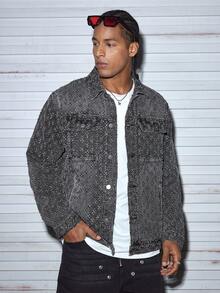 Modcrash Men Long Sleeve Vintage Street Style Casual Denim Jacket , Fall - Dark Grey - View 7