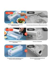 1pc Multifunctional Plastic Cling Film Cutter, Reusable Plastic Film Organizer, Easy-Cut Kitchen Cling Film Dispenser With Built-In Cutter, Suitable For Office, Kitchen Storage, Household Gadgets, Convenient And Fast - Multicolor - View 5