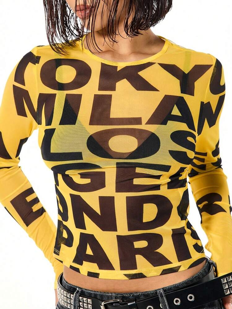 SUMWON WOMEN Long Sleeve Letter Print Top With Bold Typography