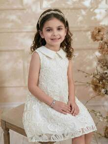 Young Girls' Elegant Rose Jacquard Sleeveless Dress, Refined Texture, Neat Silhouette, Suitable For Family Gatherings Or Art Exhibitions, Light And Thin, Spring/Summer - Apricot - View 4