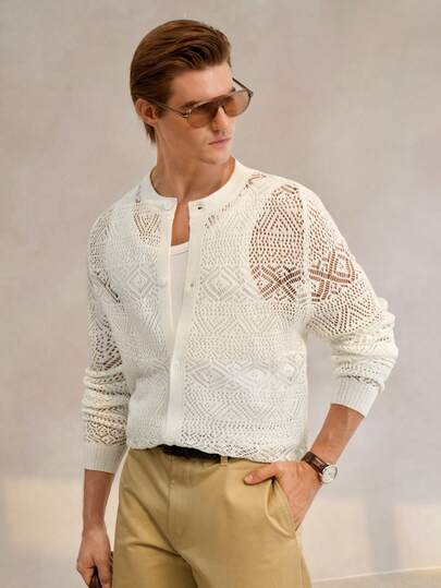 Manfinity CityGents 男士休闲度假风通勤开襟针织纽扣开衫