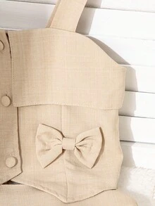 Elladie kids Tween Girls' Khaki Camisole Top With Bow Design And Pleated Skirt 2 Pieces Set - Khaki - View 6