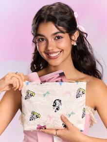 FanGlow THE POWERPUFF GIRLS X SHEIN Sweet Cute Blossom, Bubbles, Buttercup Pattern Portable Makeup Bag, Coin Wallet, Travel Bag - Multicolor - View 5