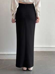 DAZY Chân váy nữ màu trơn, kiểu dáng thanh lịch, xẻ tà, thời trang. - màu đen - Xem 3