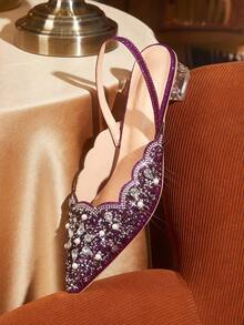 CUCCOO TILAWA Women's Shoes Are Fashionable And Elegant Crystal Heels, Rhinestone Pointed Laser Lace Purple Women's High-Heeled Shoes, Suitable For Banquets, Parties And Other Occasions - Purple - View 6