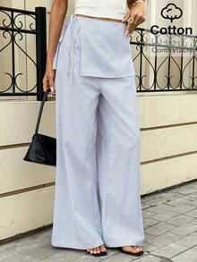 Siren Gaze Women's Casual Striped Print Loose Pants - Blue and White - View 7