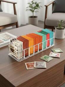 1PC Clear Acrylic Tea Bag Organizer Box With Dividers, Multi-Use Desktop Storage For Coffee, Tea Bags, Office & Kitchen Countertop, Pantry Cabinet, Cosmetic Organization, Reusable School Supplies - Transparent - View 6