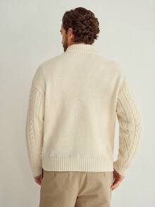 Manfinity CityGents Áo len dệt kim trơn màu thường ngày cho nam, Thu/Đông - Màu be - Xem 4