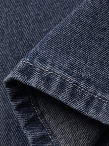 DAZY Quần jeans ống rộng dáng suông thoải mái, cạp chun, túi, họa tiết hình học dành cho bé gái tuổi teen. - Màu xanh lam - Xem 3