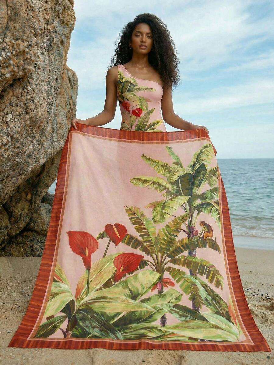 CAJUNI Canga Coral Praia 休闲优雅阳光丛林植物印花 - 彩色 - 查看 1