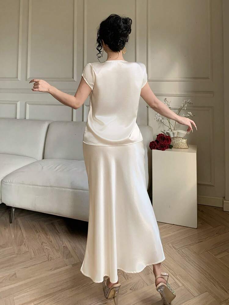 Women's Elegant Solid Color Camisole And Skirt 2 Pieces Set, Summer,Wedding Guest Dress Women