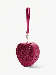 SHECARRY Fashionable Retro Heart Embroidery Handbag Box - Rose Red - View 3