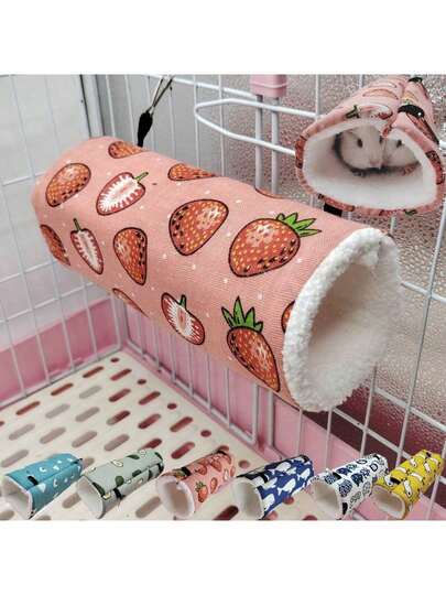 1 pieza Túnel pequeño para mascotas de material de lino súper transpirable + espuma de alta elasticidad, adecuado para hámsteres, gerbos, ardillas, pájaros pequeños, etc., cálido, escondite, decoración para tiempo de juego, con múltiples patrones y tamaños, adecuado para otoño e invierno