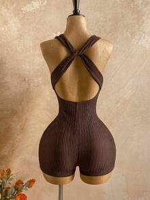 Soleia Bộ jumpsuit nữ mùa hè, màu trơn, có họa tiết, thích hợp cho kỳ nghỉ. - màu nâu - Xem 2