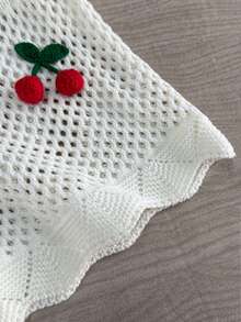 Sweetra 女士时尚可爱性感沙滩镂空樱桃针织毛衣短裤套装，夏季 - 白色 - 查看 3