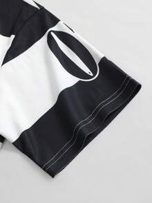 ROMWE MEN Street Life Men's Street Graphic Print Polo Shirt, Suitable For Everyday Wear, Spring/Summer - Black and White - View 3