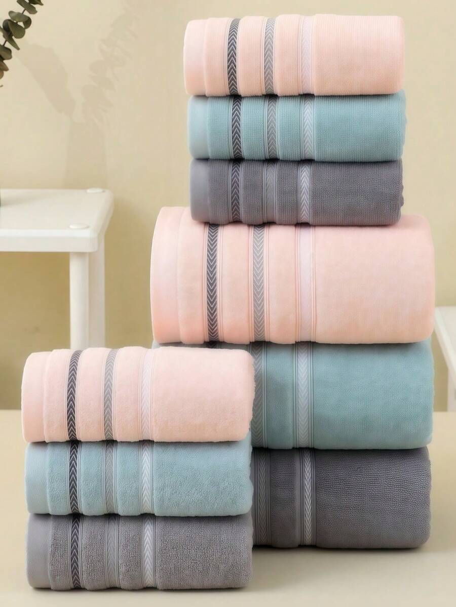 4-Piece Cotton Towel Set For Bath & Kitchen - Soft, Fade Resistant, Includes Large Bath Towel & Small Towels, All Season Use - Blue - View 1