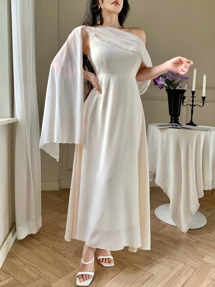 Women's Elegant Solid Color Asymmetric Shoulder Dress, Summer Sundress