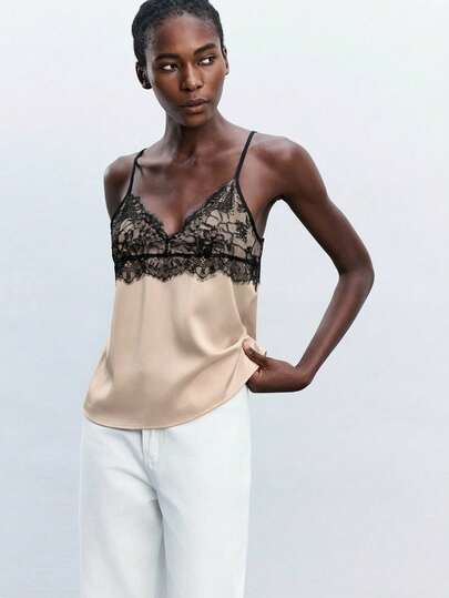 Maija Women's Lace Collar Decor Camisole, Elegant For Urban Commute And Business