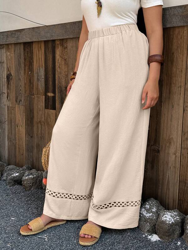 EMERY ROSE Pantalones casuales de encaje y parches para mujer de talla grande, para vacaciones y uso diario casual