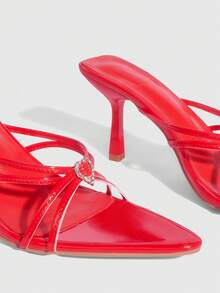 CUCCOO SZL Women's Pointed Toe Heart Rhinestone Design Fashionable Elegant High Heel Sandals - Red - View 6