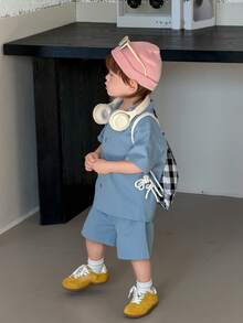 DAZY 2件套幼儿男童休闲纯色Polo领短袖衬衫和短裤套装 - 綠色 - 查看 11