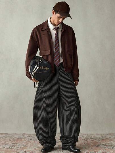 SWAVVY 男士休闲日常通勤时尚条纹印花宽松直筒牛仔裤