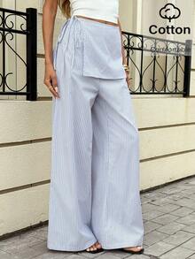 Siren Gaze Women's Casual Striped Print Loose Pants - Blue and White - View 5