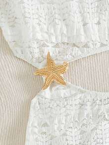 Bonvoyette 夏季度假性感无肩带镂空金色点缀侧开衩女装 - 白色 - 查看 3