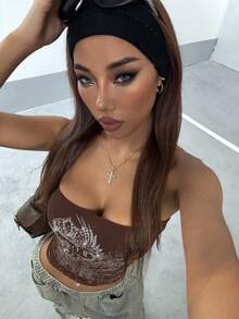 StreetHx Streetwear Women's Rock Dark Rhinestone Bandeau Top - Brown - View 6
