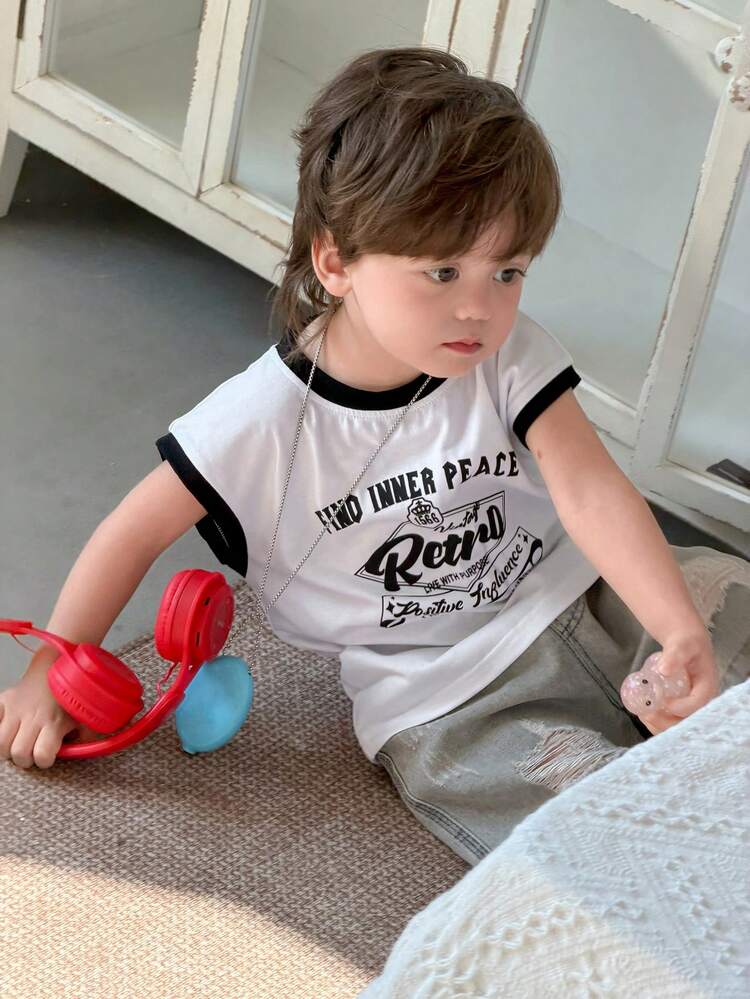Toddler Boys' Round Neck English Letter Print Contrast Color Sleeveless Tank Top