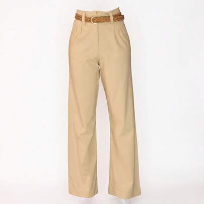 Pantalón sastrero de lino con Pinzas y bolsa en el delantero con cinturón trenzado