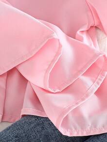 SHEIN Vintaside Kids Bộ 2 món cho bé gái mùa hè & thu, kiểu dáng thường ngày, trang trí nơ, gồm áo tay ngắn và quần short jeans. - Hồng - Xem 8