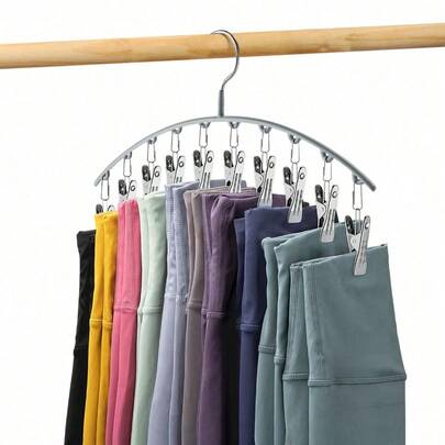 1pc Clothes Hanger, Rotatable Hanging Rack, Space-Saving Curved Hanger For Yoga Pants And Leggings - Closet Organizer With 10 Clips, Pants Socks Hanger For Clothes Shops Valentine DAY, Valentines Wedding, Birthday