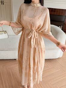 DAZY فستان ماكسي أنيق للنساء، مصمم للمناسبات الرومانسية، الزفاف، الحفلات، التنقل، الربيع/الصيف، قطعتان - وردي - مشاهدة 7