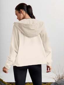 In My Nature Women's Contrast Trim Graphic Print Hooded Waterproof Outdoor Jacket - Beige - View 2