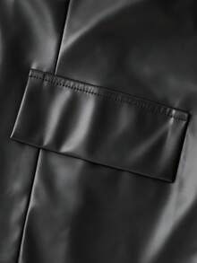 GlowEve CURVE 大码女士高级皮革无袖西装外套，纽扣装饰 - 黑色 - 查看 4