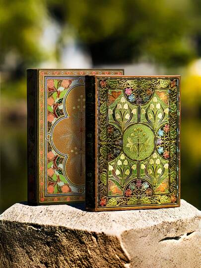 สมุดไดอารี่ปกแข็งเคลือบทองลายดอกไม้ผีเสื้อสไตล์วินเทจ, 100 หน้าพร้อมที่คั่นหนังสือ, สมุดโน๊ตพกพาสะดวกสำหรับผู้หญิงและผู้ชาย, สมุดบันทึกของขวัญสำหรับการเขียนและจดบันทึก