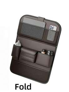 1pc/2pcs Brown Car Seat Back Storage Bag, Large Capacity Car Seat Back Storage Bag With Foldable Tablet Tray, Cup Holder/Tissue Holder, Rear Seat Storage Bag, Multi-Pocket Car Storage Bag. - Brown - View 1
