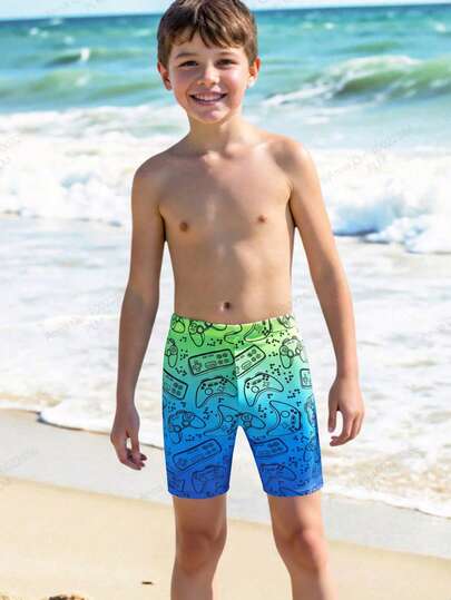 Boys' Swimsuit, Swimsuit, Cartoon Game Console Pattern, Flat Corner Beach Swimsuit With Inner Lining, Sun Protection, Quick Drying Swimsuit 8-14Y Summer Vacation Thermal Christmas Holiday Festival New Years Valentines Swim Boys Swim Trunks Tween Boy Swimwear Boys Bathing Suit Color Changing Shorts For Kids For Boys Swimming Trunks For Tween Boys Boys Tween Bathing Suit Boys Swim Trunks With Compression Liner Boy Bathing Suit Color Changing Shorts For Boys