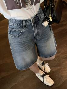 DAZY Women's Retro Washed Distressed Rhinestone Embellished Casual Denim Shorts - Blue - View 8