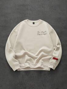 PAVTROS 男士标语印花圆领休闲长袖套头卫衣 标语印花圆领长袖卫衣 秋季卫衣 男士卫衣 - 杏色 - 查看 2