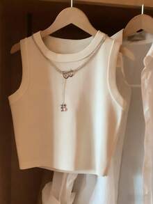 Resyla 女士休闲圆领无袖背心，白色，简约百搭，适合日常穿着，夏季 - 白色 - 查看 3